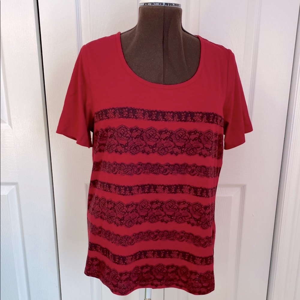 4 for $25 - Penningtons Shaped Fit Red & Black Tee, Lace design, X (14-16) XL